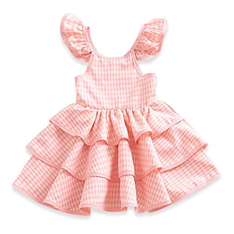 YOHA Baby Girls Ruffle Dress Baby Shower Dress Girls Birthday Festival Dress Easter Christmas Holiday Toddler Dress Pink Plaid,90 Cover