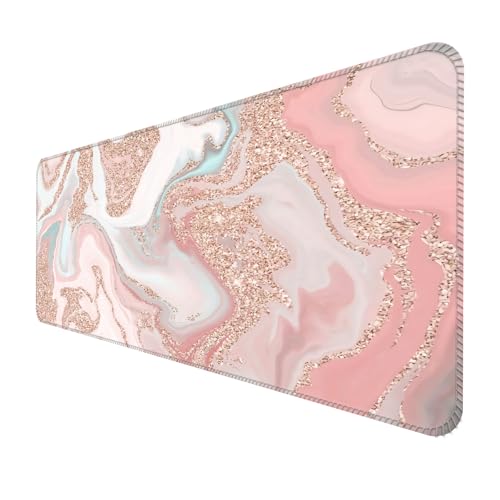 ALTEKO Large Gaming Mouse Pad, Computer Mouse Mat, Funny Desk Pad Protector Decoration, Big Cute Desk Pad, Non-Slip Base 31.5 x 11.8 in Pink Glitter Marble