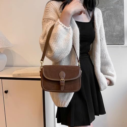 Brown Suede Crossbody Bag - Trendy Satchel Purse for Women - Burgundy Wine Color - Fall3