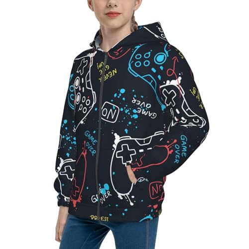 Joystick Gamepad Kids Pullover Hoodies Boys Zip Up Sweatshirts Girls Athletic Clothes with Pocket