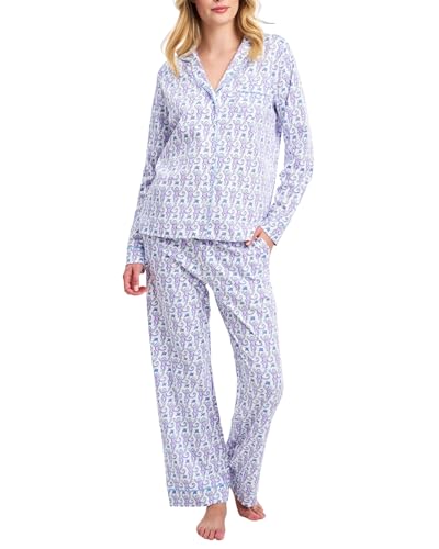 HINFEL Women Y2k Pajamas Set, Long Sleeve Button Down Monkey Sleepwear Preppy Bridal Loungewear Pjs Set for Jammies Party(Purple, X-Small)
