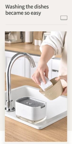 Miniatura 8 de Dispensador de jabon 2 en 1, bomba de jabón inteligente, con soporte para esponja o cepillo, platos de lava, ideal para cocina, lavavajillas.