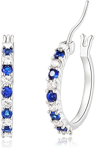 Sfoni Silver Hoops Earrings for Women Girls - Hypoallergenic Small Silver Hoops Birthday Christmas Gifts For Mother's Day Mum, Sizes 13/15/20mm, White/Blue/Green/Red Cubic Zirconia