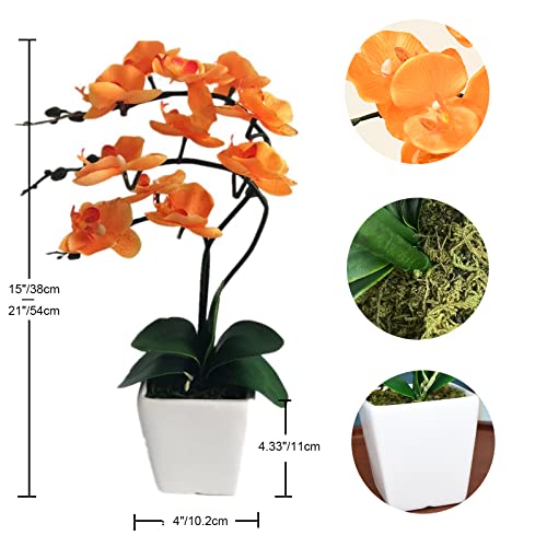 Yszl 15" Tall Artificial Silk Phalaenopsis Orchid Flower Plant Pot Arrangements (Orange) #TOP1