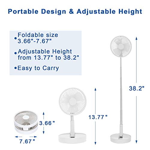 Kikokay Portable Rechargeable Fan, Foldable Pedestal Stand Floor Fan,Desk Fan With Adjustable Height, 7200Mah Rechargeable Battery Fan For Bedroom Office Camping, White #TOP1