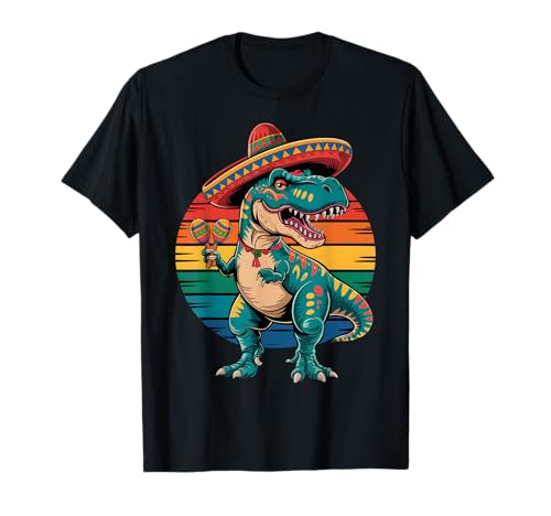 Chapéu poncho retro de dinossauro mexicano para festa de cinco de maio t-shirt