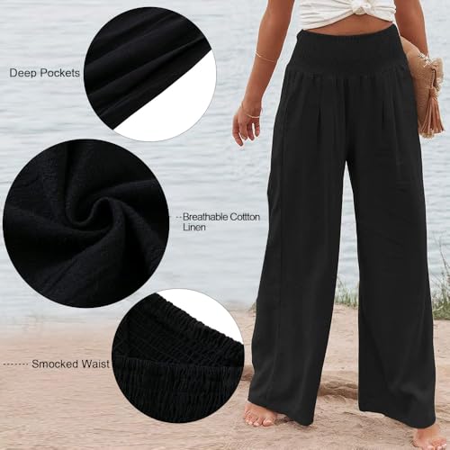 Women’s Linen Palazzo Pants - High Waist Wide Leg, Summer Casual Lounge Pants with Pocket2
