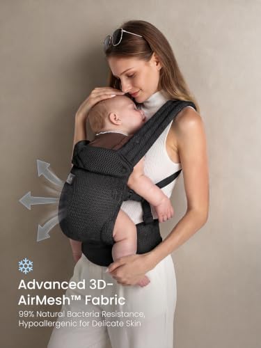 Image of GROWNSY Baby Carrier Newborn to Toddler with Head Support, Black Air Mesh
