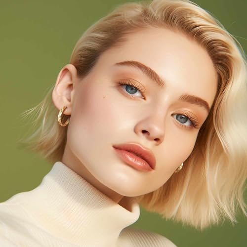 14K Gold Hoop Earrings for Women 14K Gold Huggie Earring Small Earrings for Womens Easy to Style 15/25MM2