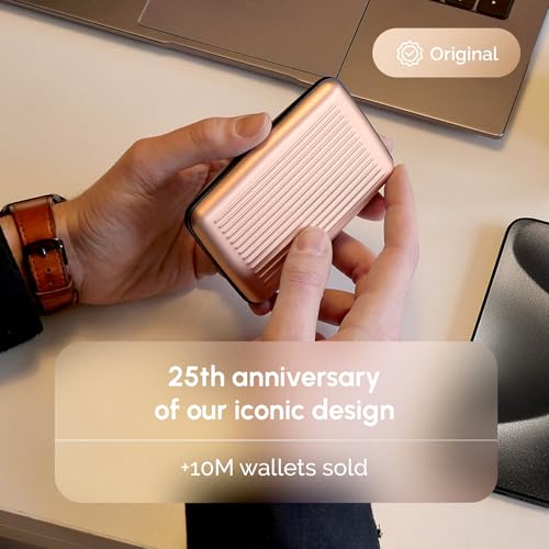 Image of OGON -DESIGNS- Aluminum card holder, RFID protection against fraud and demagnetization, compact wallet, Smart Case STOCKHOLM model (Aluminum Rose Gold, Extra-secure lock)