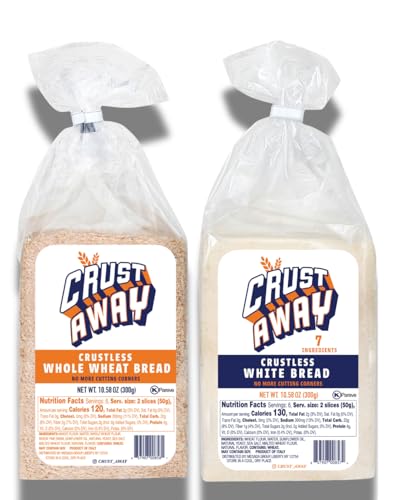 Crust Away Crustless Bread Variety Pack, White & Whole Wheat Sandwich Bread, No Crusts – Non-GMO, Kosher, All Natural, 2 Pack Duo