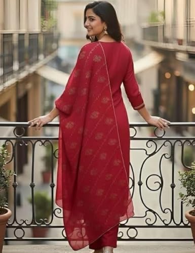 Image of Women's Blue Color Polyester Kurta Set with Pant & Dupatta | 3-Piece Suit