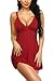 Aranmei Chemise de Nuit Pyjama Femme Sangle Reglables Sexy Nuisette Dentelle V Profond Robe de Nuit Romantique (Vin-Rouge, Size L)