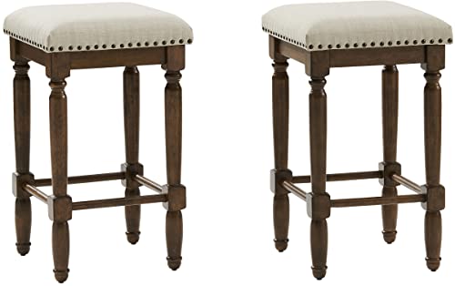 Crosley Furniture Aldrich Upholstered Square Seat Counter Stool (Set Of 2), Oatmeal #TOP16