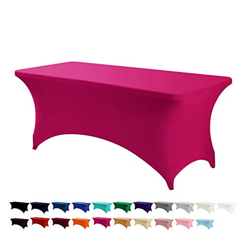 Image of Peomeise 6FT Spandex Table Cover Rectangular Stretch Spandex Tablecloth (Fuchsia,6FT)