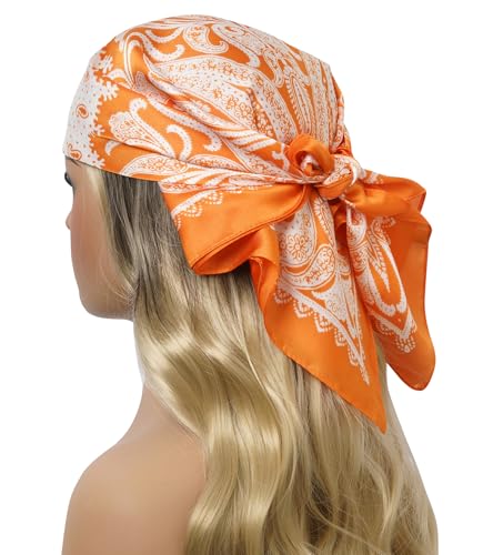 CHUNG Women's Scarf Hair Bandanas Square 27.5" Satin Wrap Fashion Pattern Scarves Emulation Silk Handbag Ribbons Necktie2