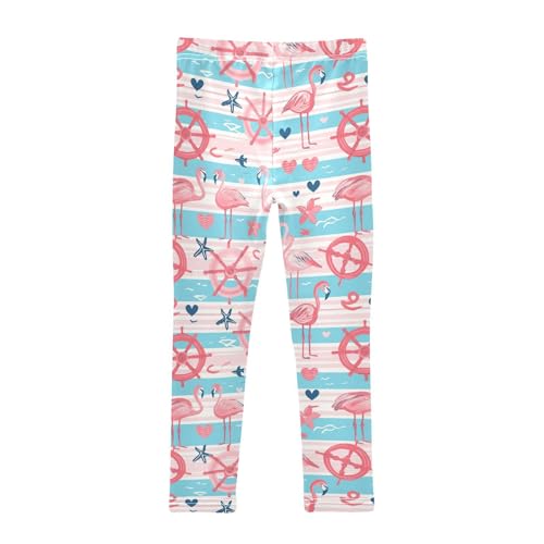 Flamingo Ship Wheel Girls' Leggings Toddler Doodles Hearts Stripes Kids Yoga Pants Dance Active Tights 4T2