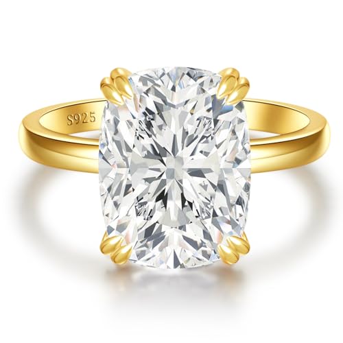 5CT Elongated Cushion Cut Engagement Ring for Women, S925 Sterling Silver Wedding Promise Cubic Zirconia Band, 14K Gold/White Gold Plated Anniversary Birthday Gifts for Her, Size 5-10