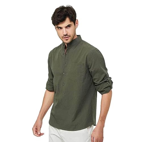 Chemises de couleur unie en coton et lin pour homme style classique