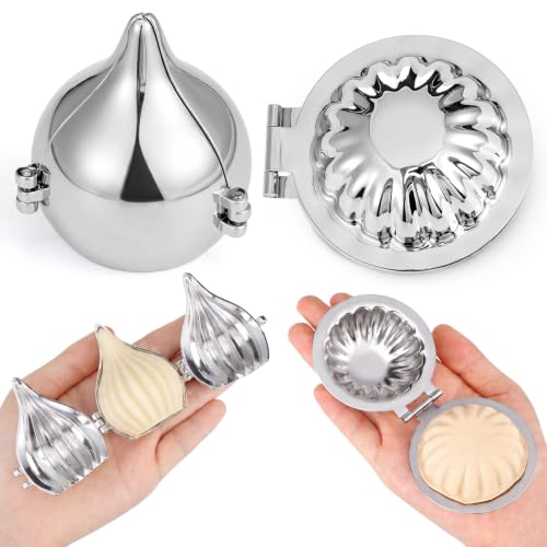 SiliFine 2 Pcs Modak Mould Metal Modak Kachori Maker Mold Indian Kachori Sancha Small and Medium Stainless Steel Fold Mould Indian Return Gifts for Pooja Ganpati Diwali Dasra(2.5inch 1.97inch)