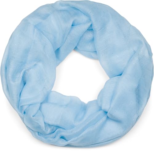 styleBREAKER Damen Loop Schal mit Glitzer-Effekt | Einfarbiger Schlauchschal aus weicher Viskose | Leicht & Elegant | 87 x 93 cm, Farbe:Eisblau