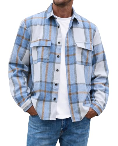Anelune Flanellhemd Herren Langarm Kariert Flanellhemden bügelfrei Casual Button Down Freizeithemd Mit Brusttasche Normal Passform Beige-Blau Anelune Flanellhemd Herren Langarm Kariert Flanellhemden bügelfrei Casual Button Down Freizeithemd Mit Brusttasche Normal Passform Beige-Blau