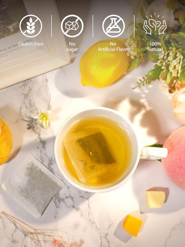 Image of TeeLux Mango Peach Green Tea, Steamed Green Tea Blend, Fruit Aroma, 100ct