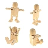 Sewroro 2個 な子供たちの工芸品のおもちゃ パズルのおもちゃ ロボットは子供をブロックします ペグ のおもちゃ 手の装飾 DIYの未完成の 木製関節可動ロボット 竹 Beige