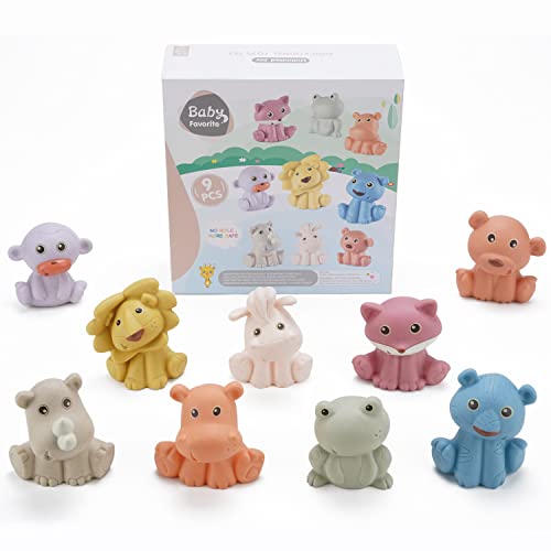 Image of AMCHSURI Bath Toys, Wild Animal 9 Pack | Sealed, No Hole & Mold Free Bath Toys Design | Soft, Squeezable & Float on Water | Safe, Easy-Grip Baby & Toddler Bath Toy Set | Baby Pool Toys