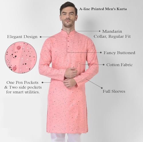 Image of SG LEMAN Knee Length Solid Kurta for Men | Cotton Blend | Long Sleeve | Ethnic Wear for Men | Party and Weeding wear Kurta