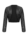 Womens Sequin Bolero Shrug Glitter Open Front Cardigan Long Sleeve Crop Jackets Party Shiny Clubwear Black XL