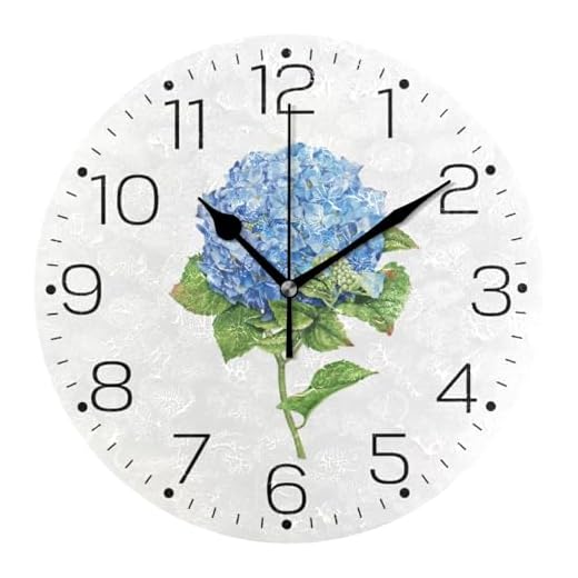 Tarity Blue Hydrangea Flowers Wall Clocks Battery Operated Non Ticking Silent Modern Round Decorative Wall Clock for Living Room Kitchen Bedroom Office School Classroom Farmhouse Decor, Black25x25cm