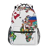 senya School Backpack National Flag World Map Teens Girls Boys Schoolbag Travel Bag