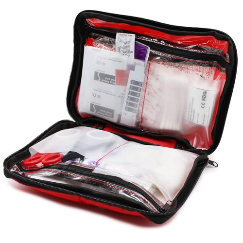 Image of DMI 298-Piece Complete Emergency First Aid Kit, Treats Pain, Swelling, Cuts, Scrapes & Burns, Complete First Aid Guide Included, Clear Pocket Organization, Durable Zippered Travel Bag