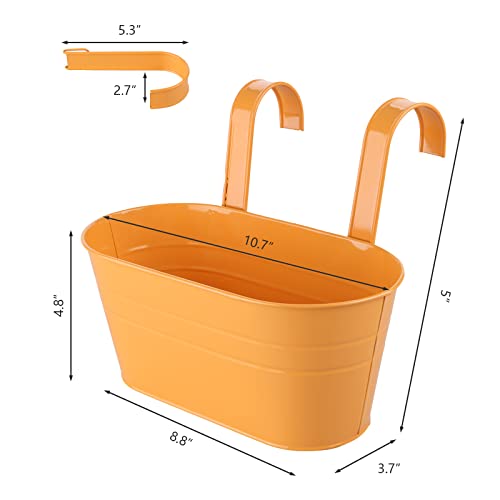 4 Pack Rail Planter 11 Inch Balcony Planters Railing Hanging Flower Pot For Outside Metal Iron Fence Planter With Detachable Hooks Holes Flower Boxes For Deck Railings Planter Boxes Outdoor Indoor #TOP1