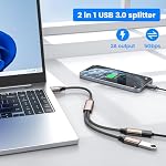 MOGOOD USB Splitter 1 in 2 Out,USB 3.0 Splitter Y Cable,Dual USB Port Extender Hub USB Male to Two Female Extension Cord Multi Port USB Extension Splitter Data Charging Split for Car,PC,TV,Laptop