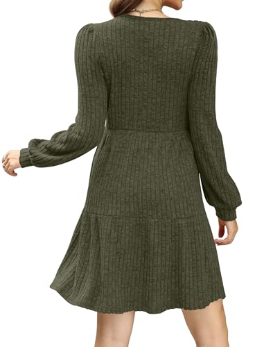 Image of Sampeel Womens Square Neck Long Sleeve Fall Dresses Casual Babydoll Sweater Dress