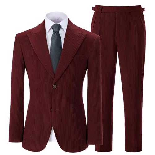Mens Suit 2 Piece Corduroy Suits for Men Slim Fit Suit Blazer Pants Set Formal Wedding Prom Tuxedos Business Suit