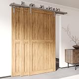 Homacer Brushed Nickel Rustic Triple Track Bypass Sliding Barn Door Hardware Kit (for Door Thickness 1-1/4in~1-3/8in), Three 9ft Long Flat Tracks,for Three Interior Doors（Doors NOT Included）