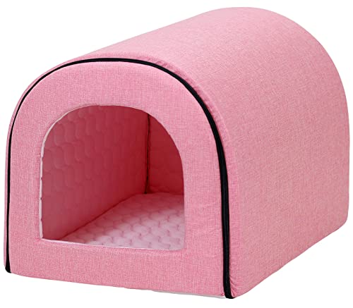 犬 猫 ベッド ドームハウス マット ペットベッド 冬用 折りたたみ ペット マット 洗える 猫ハウス 犬ハウス 室内 冬 ふわふわ 暖か (XL,春夏/ピンク)