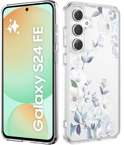 Image of DIZORO Clear Transparent Flower Cover for Samsung S24 Fe 5g Case Shockproof Floral Design Camera Protection Shockproof PC+TPU Transparent Flower Cover for Girls & Women (Blue)