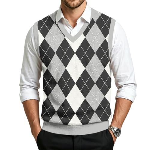 Christmas Sweater Vest Men V Neck Plaid Knit Lightweight Pullover Sweater - image 2
