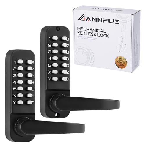 ANNFUZ Mechanical Keyless Entry Door Hanldle Lock with Keypad,Double-Sided Push Button Passcode Opening,Interior Exterior Combination Front Door Lever Lock Set for Gates,Fences,No Battery (Black) by ANNFUZ - Used condition - US$51.29