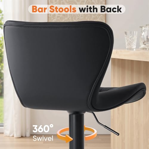 Image of Sweetcrispy Bar Stools Set of 2, Faux Leather Swivel Adjustable Bar Chairs
