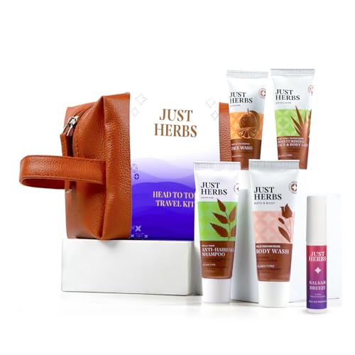 Image of Just Herbs Head To Toe Skincare Essentials Combo Pack with Shampoo | Facewash | Bodywash Shower Gel | Body Lotion | Balmsam Breeze EDP Perfect for Gifting Travel Kit Set for Men