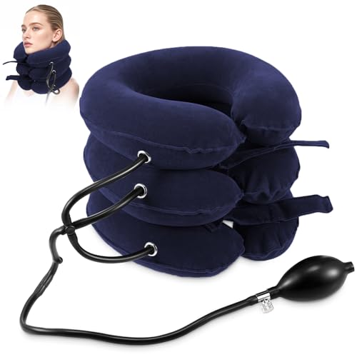 Jaximy Neck Stretcher, Neck Traction Device, Cervical Traction Device, Neck Pain Relief, Adjustable Inflatable Neck Brace & Neck Stretcher Cervical Traction, Neck Decompression Home Use (Blue)