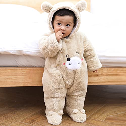 Owlike Newborn Baby Infant Winter Coat Footed Romper Front Snaps Warm Jumpsuit Khaki, 0-3 Months #TOP1