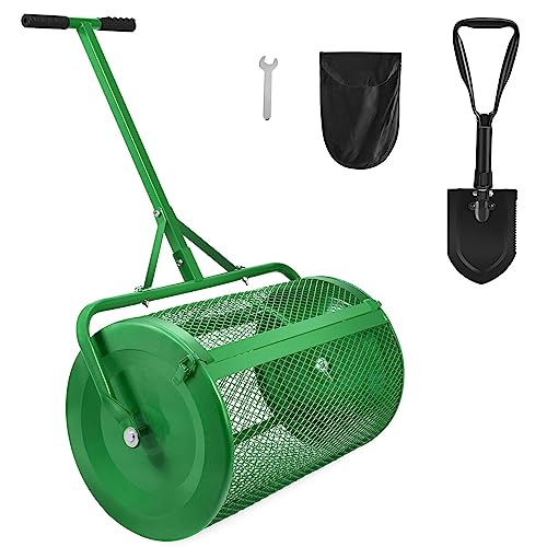 Image of Seeutek Compost Spreader, 24 inch Upgraded Peat Moss Spreader with 3 Heights, Top Soil Spreader W /Upgraded Side Latches Support Rod Powder Coated Metal Mesh Spreader for Lawn