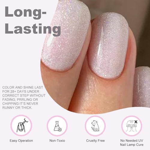 Sparkling White Nail Polish - 15ml Holographic Pink Glitter Nail Polish - Reflective Sparkle Shiny Pastel Nail Varnish Quick Dry - Long-Lasting Shimmer and Iridescent Effect and No Need Baking - Image 6