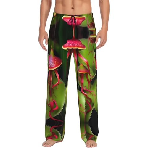 Pantalones de pijama para hombre con estampado de plantas carnívoras, cómodos pantalones de pijama para hombre, ropa de dormir transpirable, pantalones de cintura elástica, Negro, L